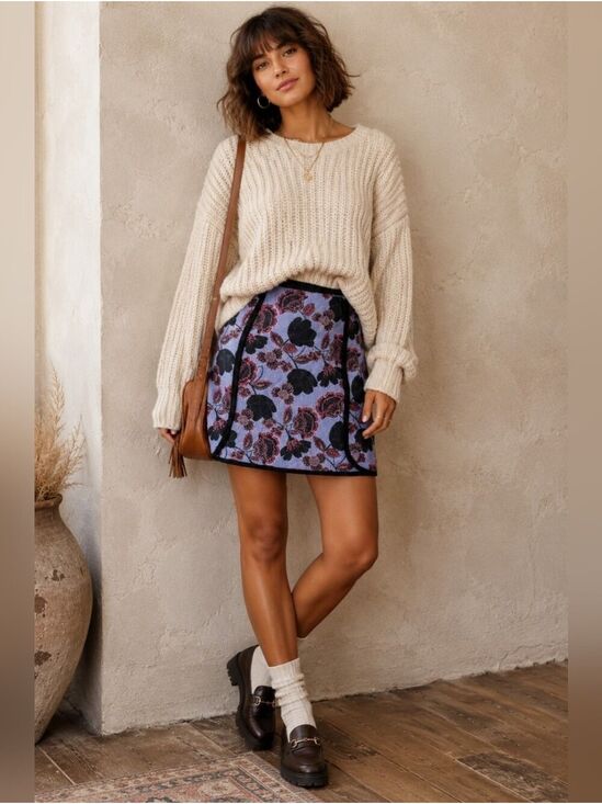 Le Lis Dresses & Skirts - LE LIS ULTRA SOFT TEXTURED LILAC BLACK FLORAL MINI SKIRT SMALL